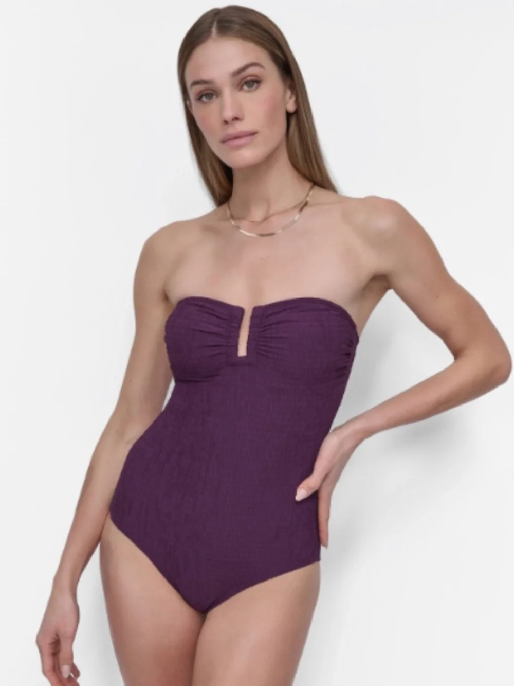 Dkny Women's Shirred One-Piece Swimsuit  Purple Size L 11605